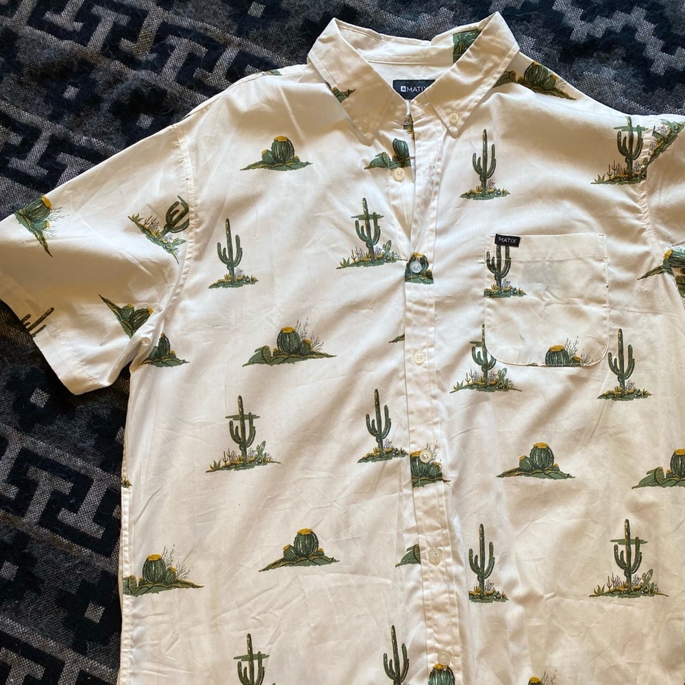 Men’s White Cactus Patterned Button Up